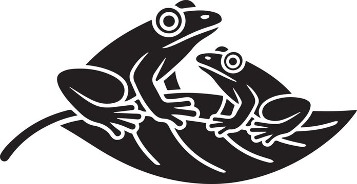 Black and white frog and tadpole vector illustration