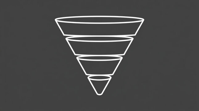 Conceptual illustration of a sales funnel representing the process of customer acquisition and conversion with distinct stages outlined