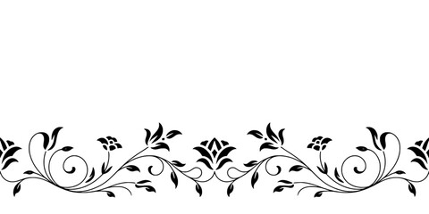 Fototapeta premium Floral Border Design with Intricate Black Swirls and Leaves Featuring Pattern, Decorative, Elegant with Vintage and Ornate Elements for Artistic,