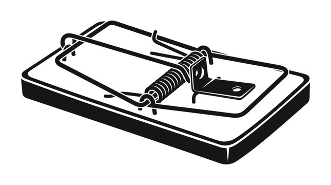 Mouse trap silhouette black and white graphic illustration on a white background