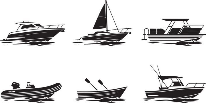 Six types of boats floating on water