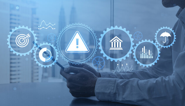 Risk management interface with business person using smartphone
