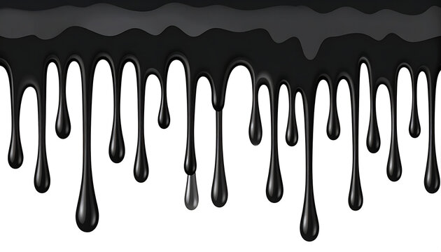 Black liquid dripping, abstract paint splatter, ink drops falling, organic shapes, viscous fluid texture