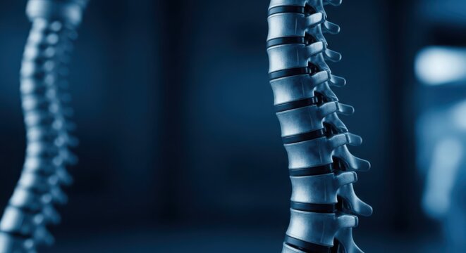 Detailed 3D Rendering of a Human Spinal Column with Blue Hues