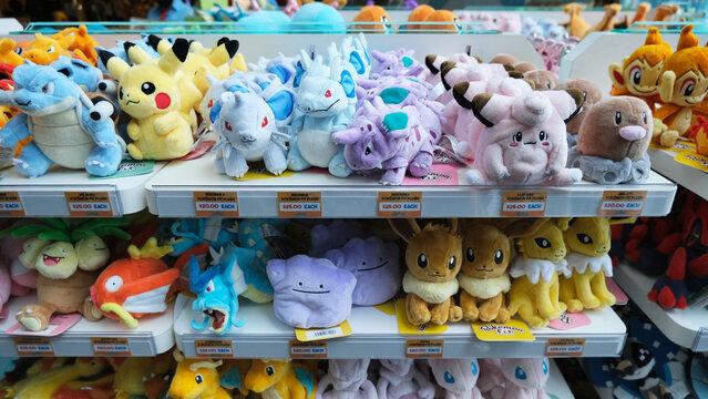 Singapore on 14 April 2026: Inside of Pokemon Center in Jewel Changi Airport, displays of Pok&eacute;mon plush toys and merchandise on sale at Pokemon Center Singapore