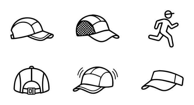 Baseball Caps and Visors Icons, Headwear Vector Set, Sportswear Accessories Collection