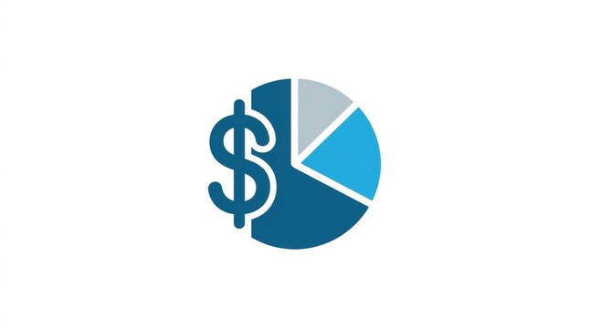 Financial pie chart icon with dollar sign, blue business data visualization graphic, professional budget allocation and investment analysis symbol