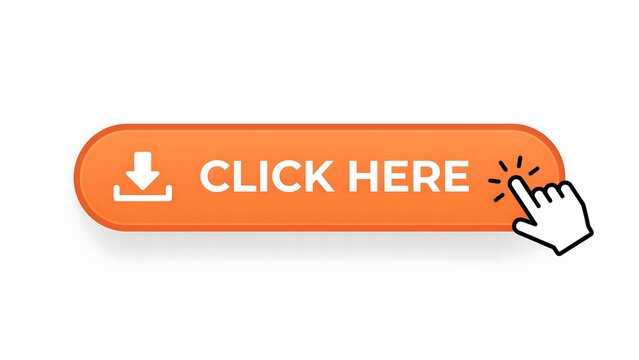 Click here button, download icon, cursor pointer, orange call-to-action