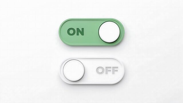 On and off switch buttons, toggle switches, green and white, interface elements, UI controls