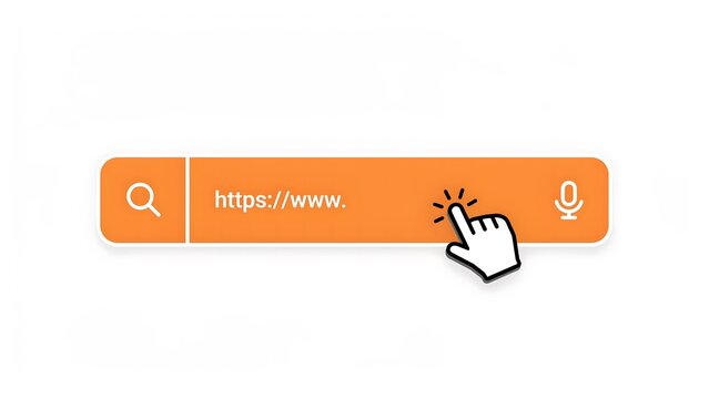 Search bar icon, website navigation button, cursor click, online browser toolbar