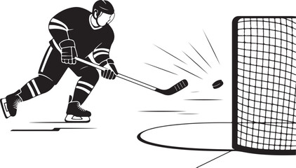 Ice hockey player scoring near the goal net © Masud