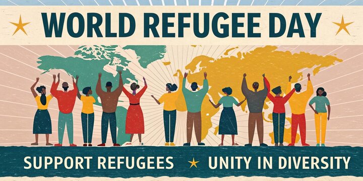 World Refugee Day awareness poster supporting displaced people humanitarian solidarity campaign