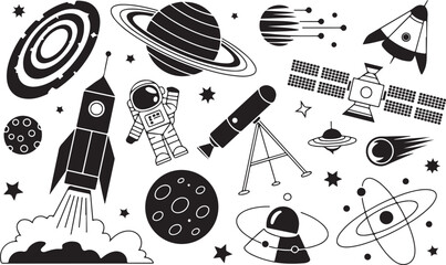 Space exploration vector illustration with astronaut and rockets © Masud