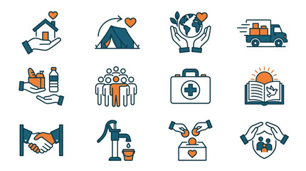 Fototapeta premium Illustrative Icons Depicting Community Support Actions