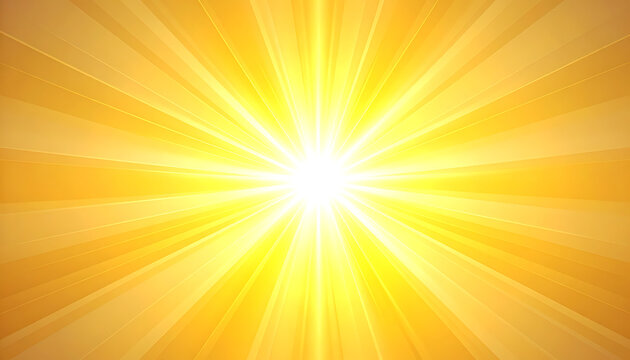 Bright yellow sunburst radiating light, energetic explosion, abstract background with blurred edges, bright sunny day
