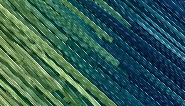 Abstract diagonal stripes of green and blue bamboo slats