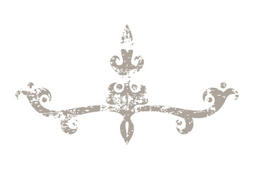 Vintage architectural gable pediment ornament with a fleur de lis and distressed grunge texture in beige color isolated on white background for antique home decor classic branding and architectural © MarhaRyta