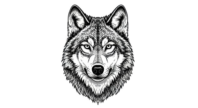 Wolf head illustration in black and white.