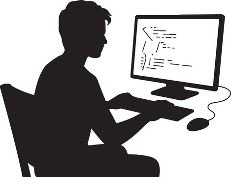 Person coding on computer with music notes