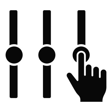 Blackandwhite icons of sliders with a hand interacting with one icon
