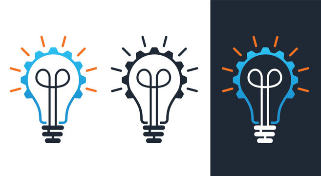 Light bulb idea logo and inspiration concepts. Creative thinking, innovation and solution symbols.