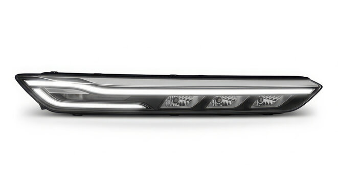 Modern automotive headlight assembly featuring sleek integrated led lights isolated on a clean white background for professional vehicle repair needs