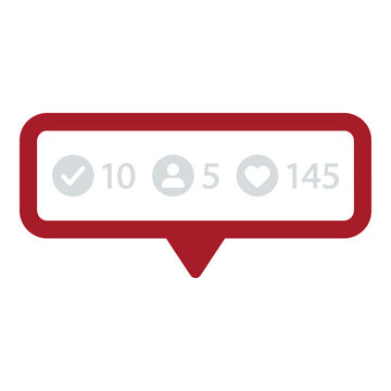 Social media notification icon with checkmark user and heart counters icon