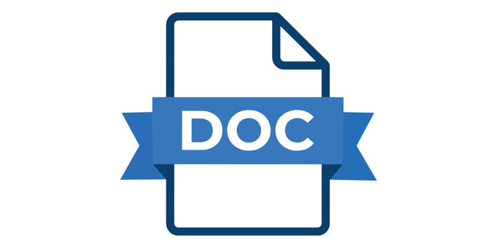 Blue doc file icon with a ribbon on a white background