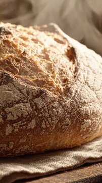Freshly Baked Artisan Bread Showcasing a Golden Crust and Fluffy Interior, Perfectly Crisped on the Outside and Softly Flavored on the Inside, Ideal for Any Meal or Gathering