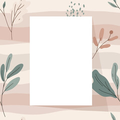 Fototapeta premium Blank white card mockup on pastel botanical background with leaves. EPS Editable. Vector Illustrations.