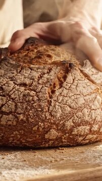 Artisan Bread Freshly Baked with Golden Crust and Soft Interior, Showing Perfect Texture and Aroma, Ideal for Gourmet Sandwiches and Culinary Creations