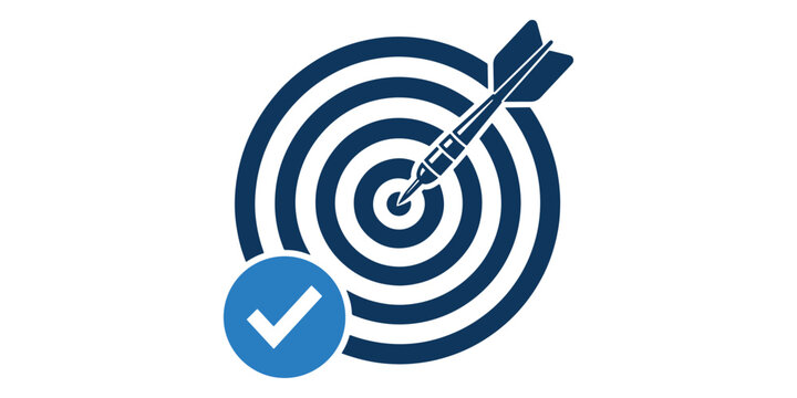 A blue dart hitting a target with a checkmark on white background