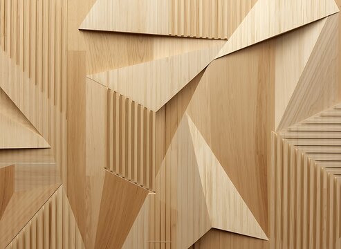 An abstract architectural texture shot of decorative wooden wall panels with precise geometric patterns.