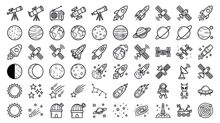Space Icons Set: Planets, Rockets, Satellites, Astronaut, Alien, Stars © kuni