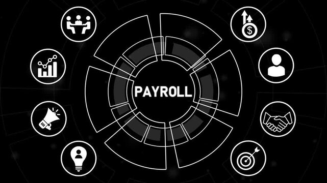 payroll standards quality control assurance warranty business technology concept. Business technology process improvement concept on virtual screen.4k Animation video.