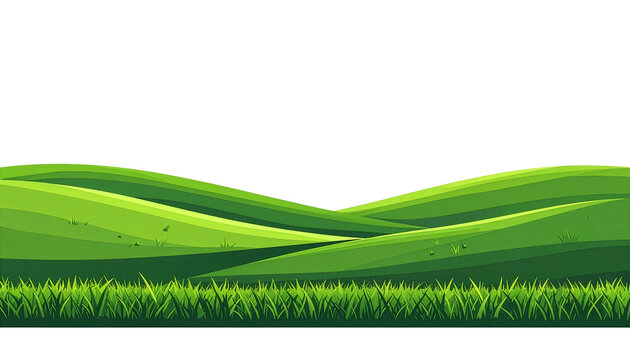 Illustration of green rolling hills and grass on transparent background