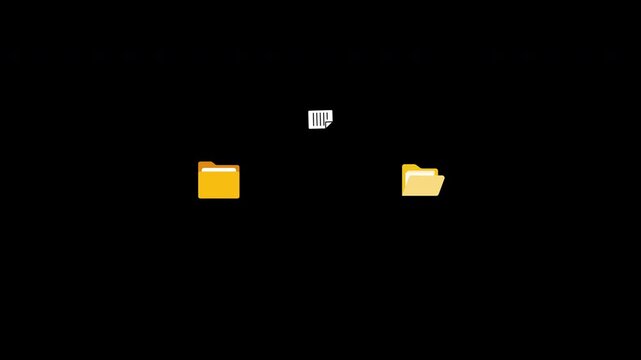 Folder to folder file transfer animation on transparent background, File copy and paste animation between folders with alpha channel