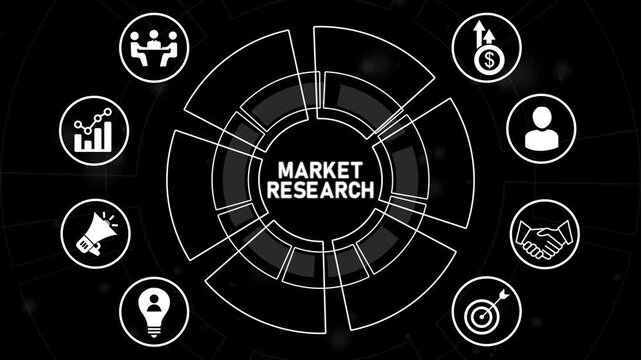 Animated graphic depicting market research process. business insights from large data sets, Animated data analytics banner web icons isolated on transparent background.4k Animation video.