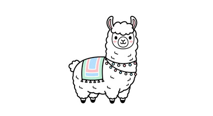 Colorful llama with decorative blanket. © Klip