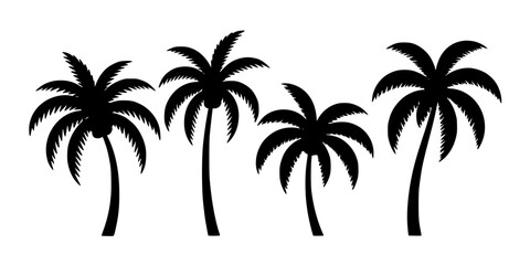 Fototapeta premium Palm Trees Silhouette Illustration with Detailed Fronds and Trunks on a Clean White Background Featuring Trunk, Tropical, Tropical Plants
