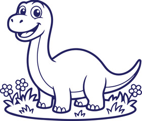 Naklejka premium Cute cartoon dinosaur line art drawing Vector, illustration