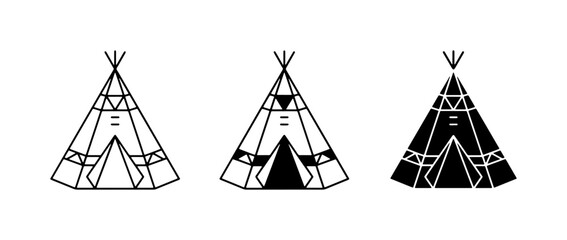 Teepee Icons Set, Native American Tent Symbols, Tribal Dwelling Vector Graphics © Sabuz