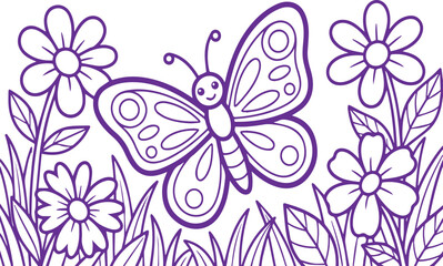 Fototapeta premium Cute butterfly with flowers coloring page Vector, illustration