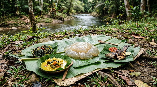 Banana Leaf Papeda Picnic by the Riverbank
