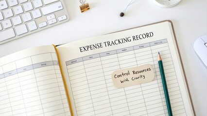 Obraz premium Expense tracking record with organized layout and pencil on notebook for financial management and budgeting strategy development