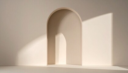 Fototapeta premium Architectural archway bathed in warm sunlight, casting soft shadows on a minimalist background, evoking tranquility and serenity