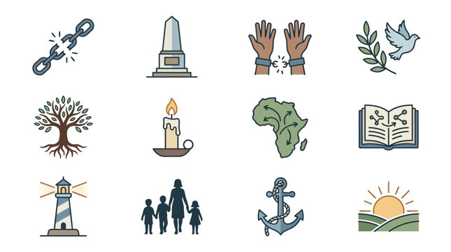 Symbolic icons representing freedom, nature, and unity