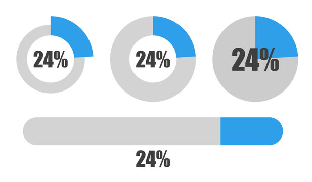 24％の円グラフとプログレスバーセット パーセンテージ表示アイコン素材24 Percent Chart and Progress Bar Set Circle Graph and UI Elements
