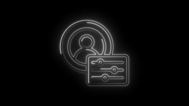 Neon user profile settings icon animation with sliders and concentric circles on black background