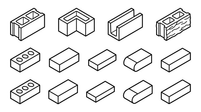 Concrete Blocks and Brick Collection Isometric Set